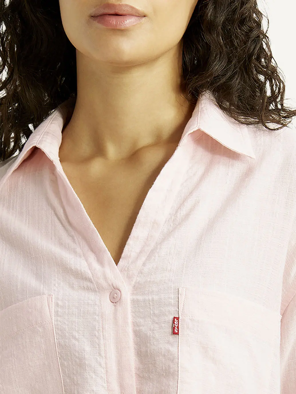 Women's Textured Light Pink Spread Collar Shirt 4