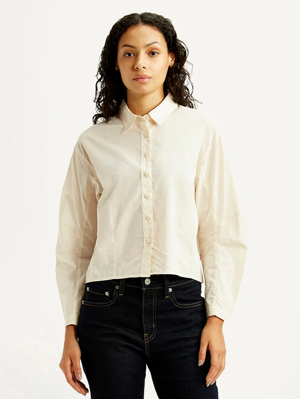 Women's Solid Cream Relaxed Fit Poplin Shirt 1