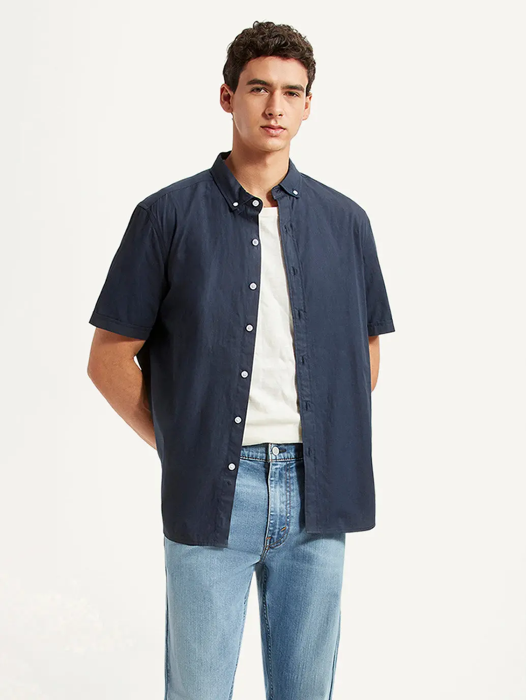 Men's Solid Navy Slim Fit Poplin Shirt 1