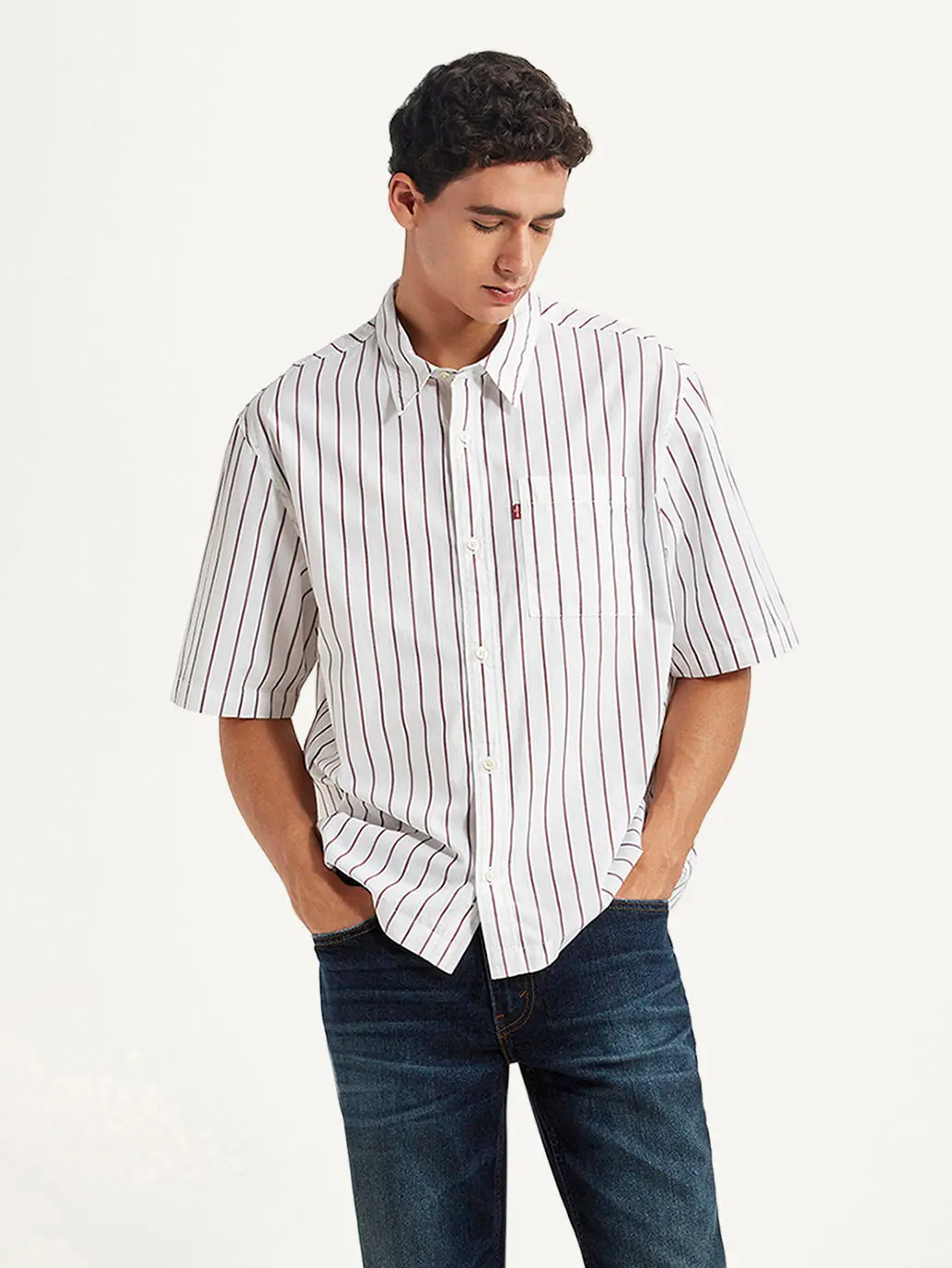 Men's Striped White Boxy Fit Poplin Shirt 1
