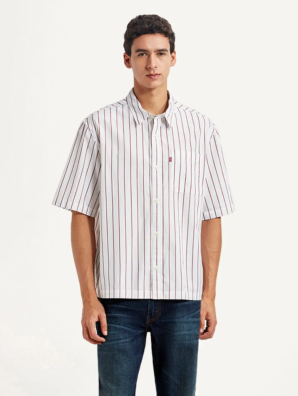 Men's Striped White Boxy Fit Poplin Shirt 2