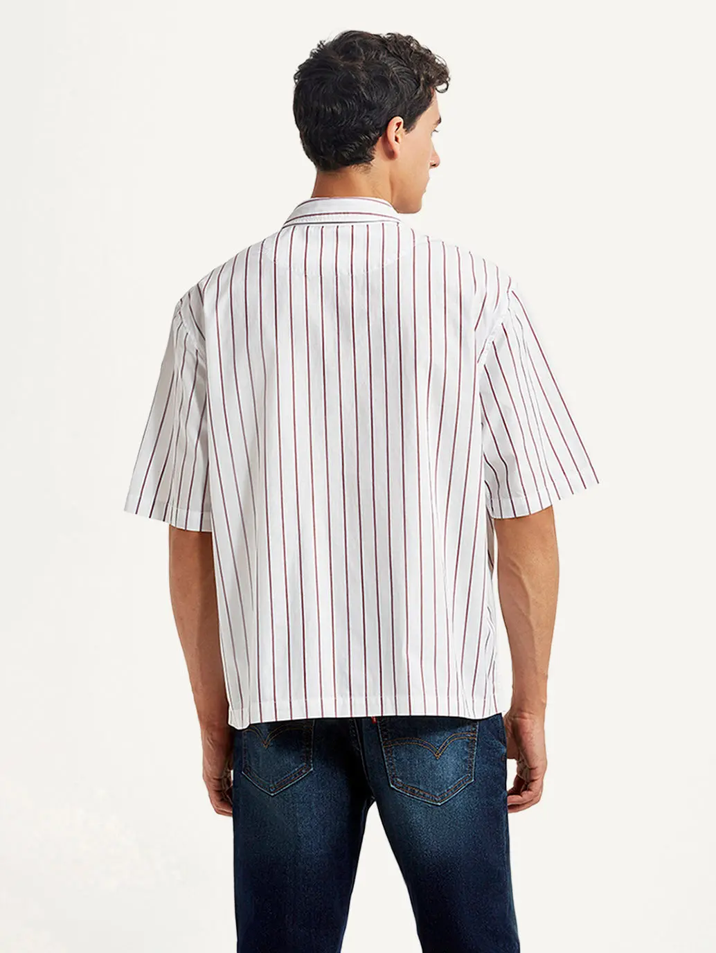 Men's Striped White Boxy Fit Poplin Shirt 3