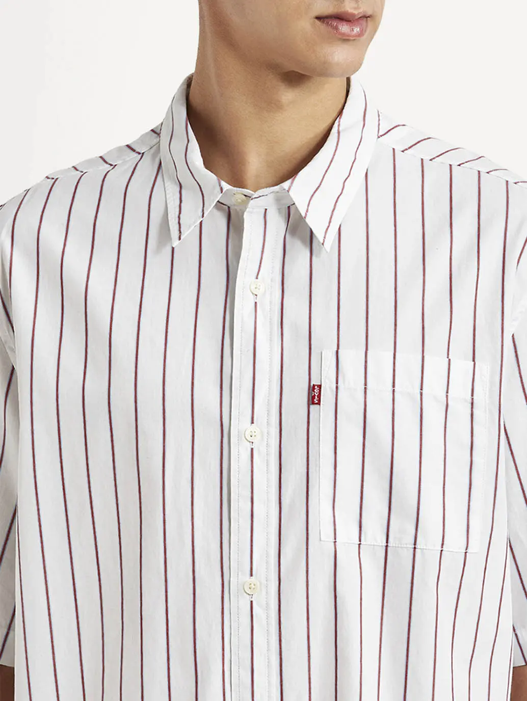 Men's Striped White Boxy Fit Poplin Shirt 4