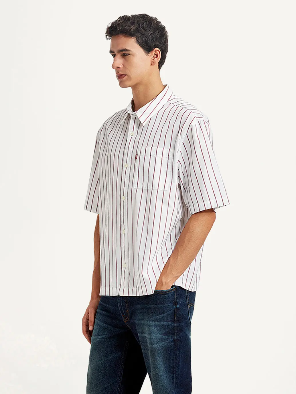 Men's Striped White Boxy Fit Poplin Shirt 5