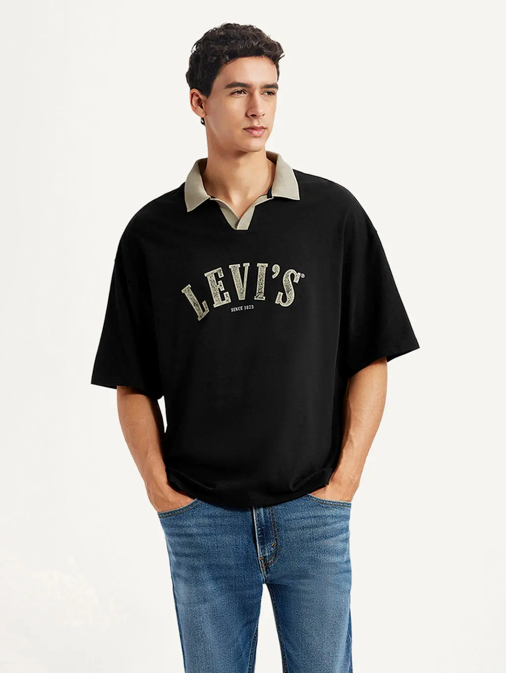 Men's Brand Logo Black Loose Fit Polo T-Shirt 2