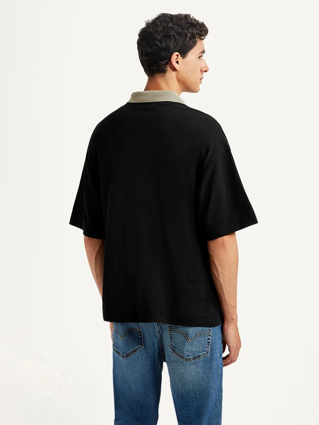 Men's Brand Logo Black Loose Fit Polo T-Shirt 3