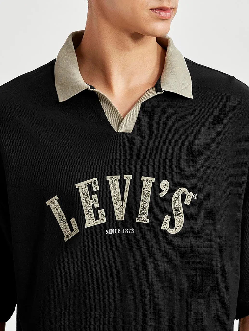 Men's Brand Logo Black Loose Fit Polo T-Shirt 4