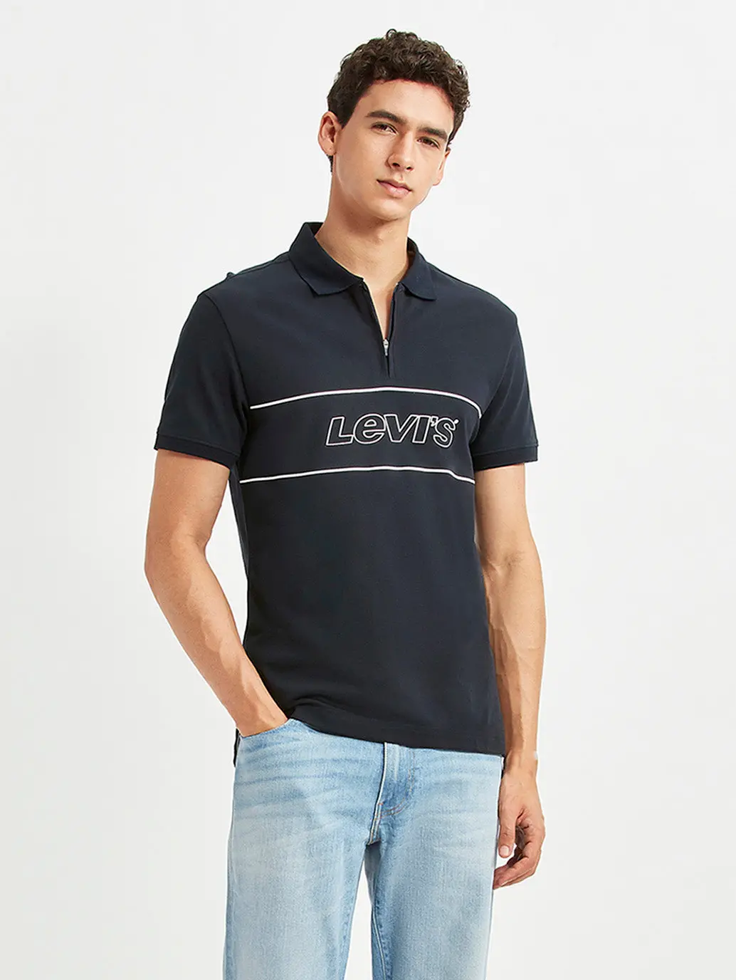 Men's Brand Logo Navy Slim Fit Polo T-Shirt 1