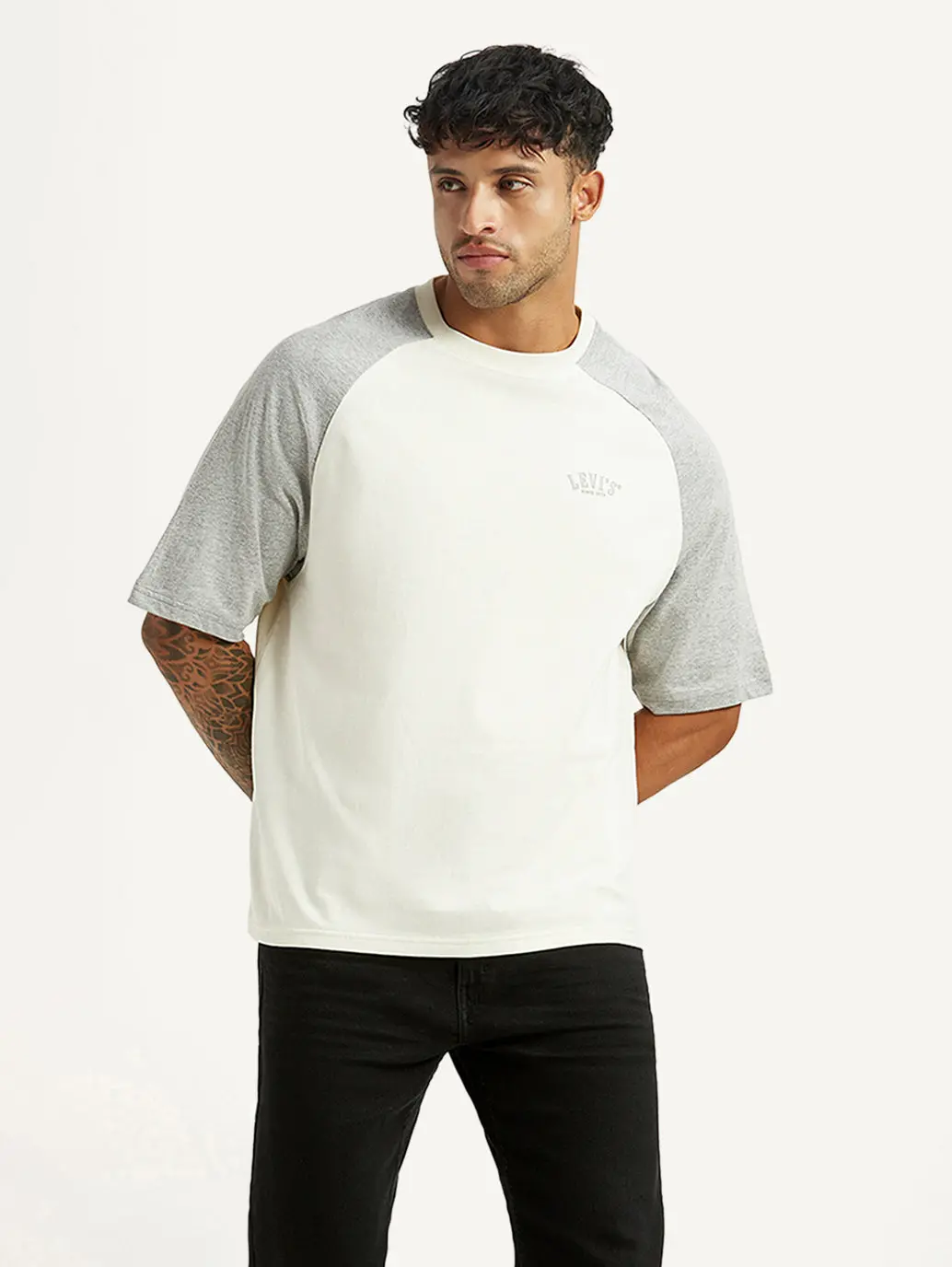 Men's Colorblock Off White Loose Fit T-Shirt 1