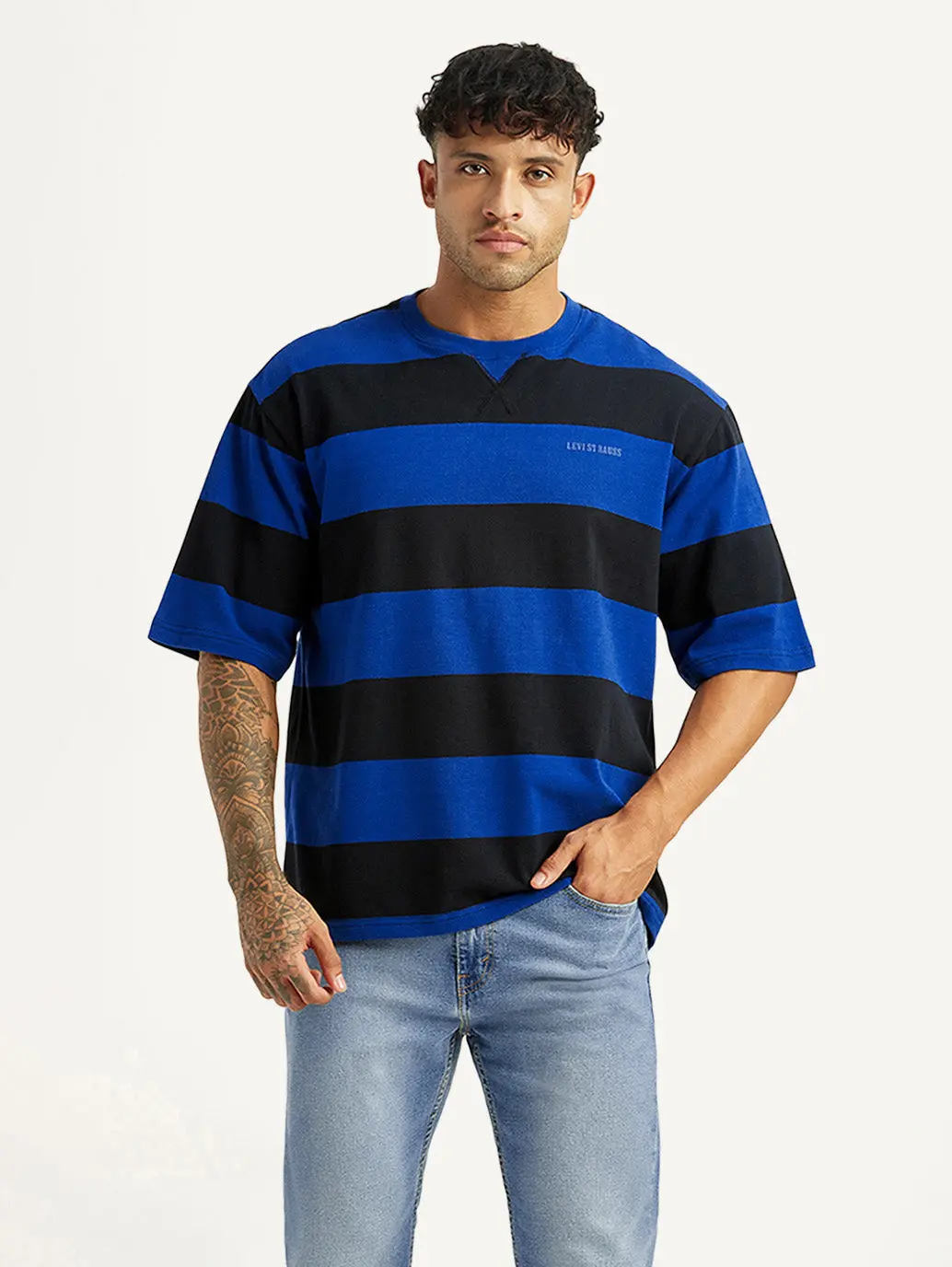 Men's Striped Blue Loose Fit T-Shirt 1