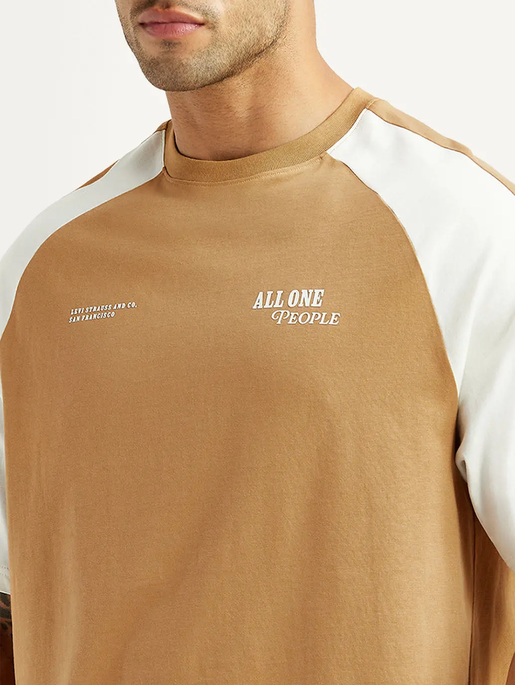 Men's Colorblock Tan Loose Fit T-Shirt 4