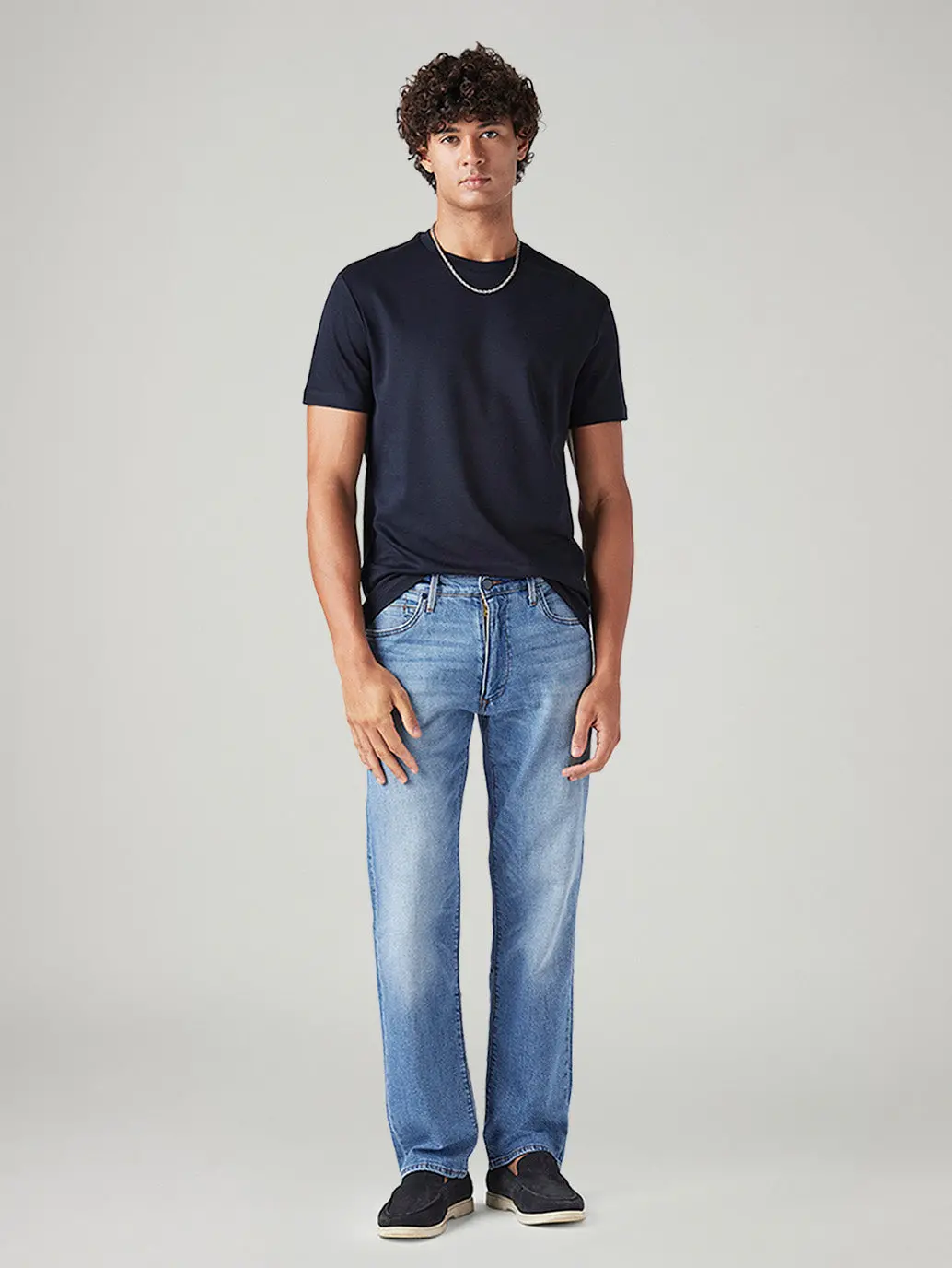 Men's 555 Light Blue Relaxed Straight Fit Mid Rise Redloop Jeans 1