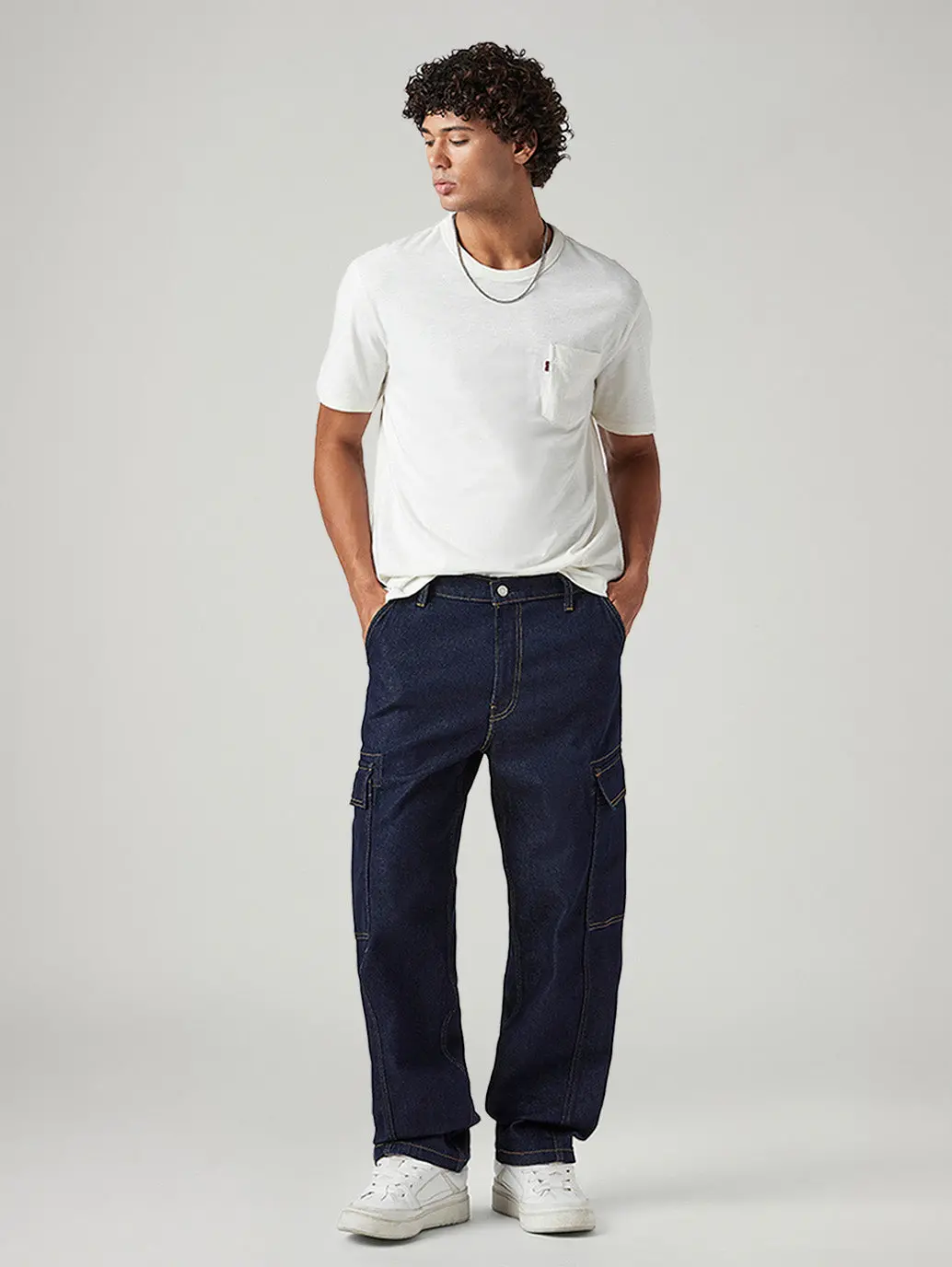 Men's 578 Dark Blue Baggy Fit Mid Rise Cargos 1
