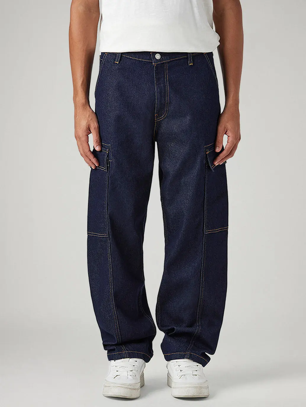 Men's 578 Dark Blue Baggy Fit Mid Rise Cargos 3