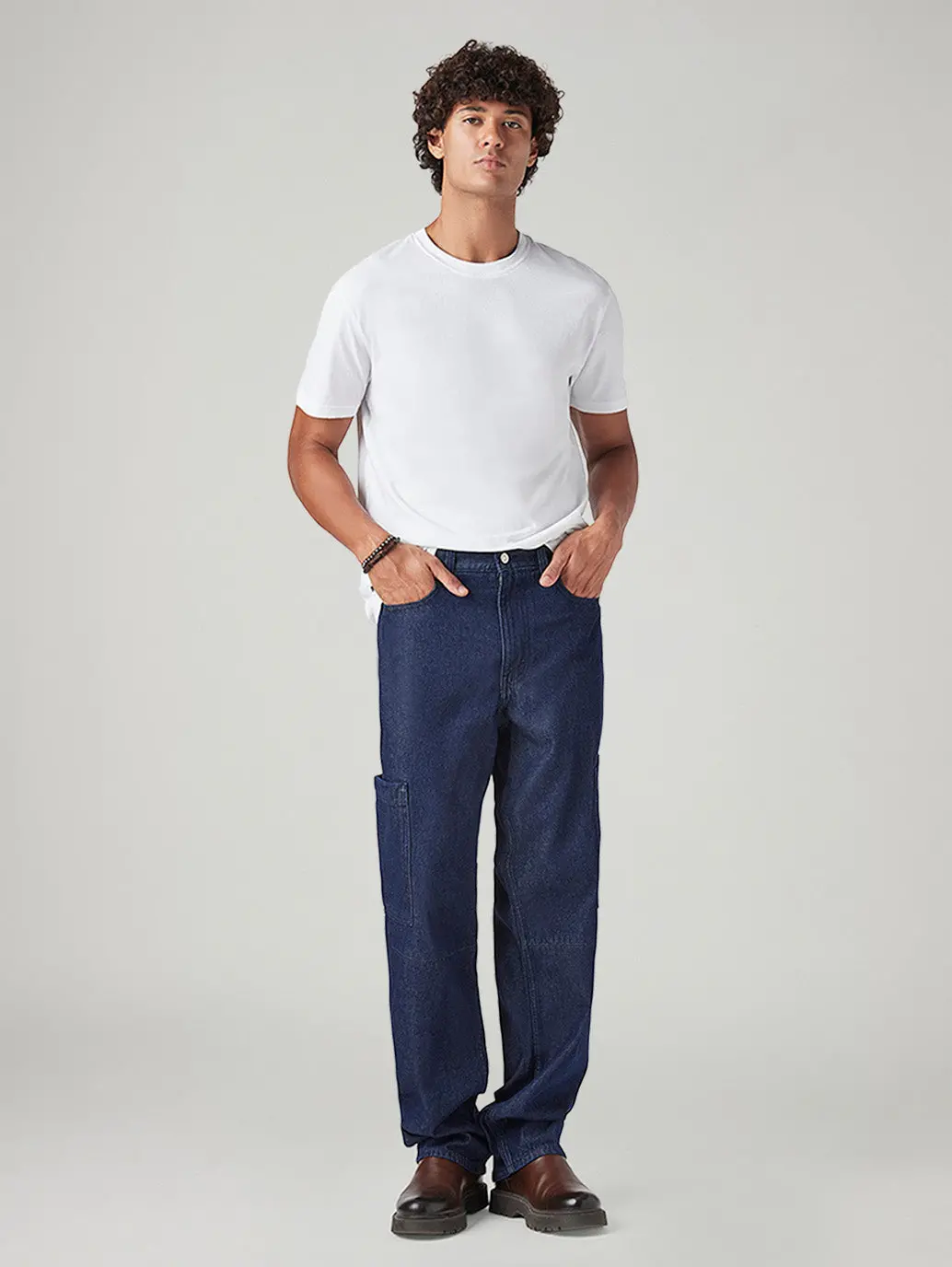 Men's 568 Dark Blue Loose Fit Mid Rise Cargos 1