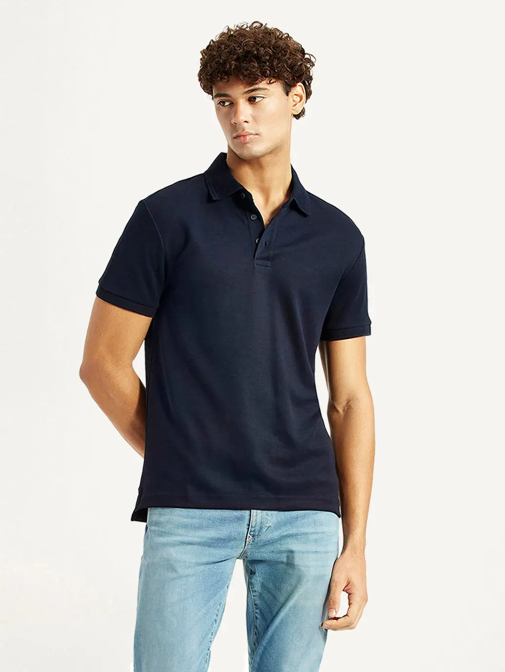 Men's Redloop Solid Navy Slim Fit Polo T-Shirt 1