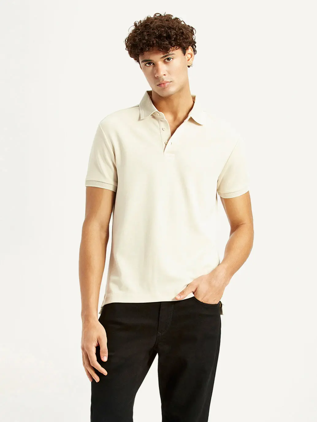 Men's Redloop Solid Cream Slim Fit Polo T-Shirt 1