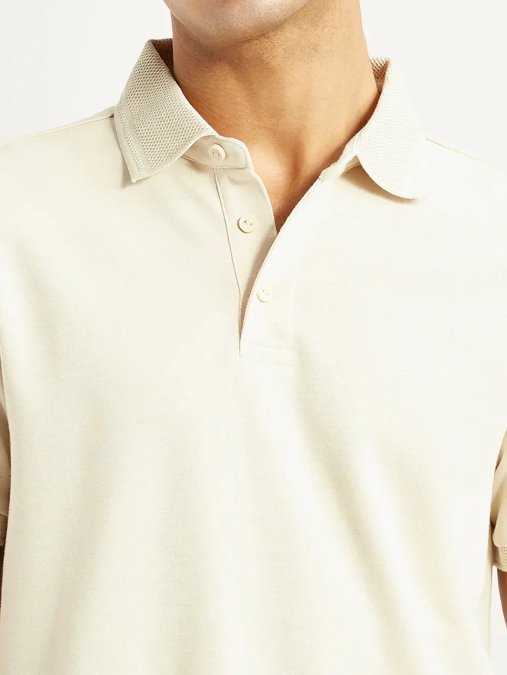 Men's Redloop Solid Cream Slim Fit Polo T-Shirt 3