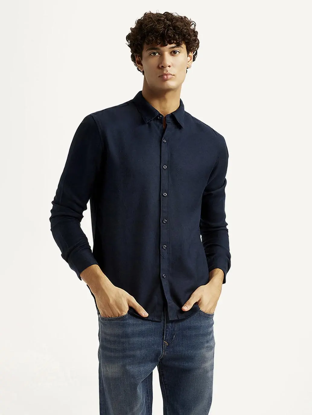 Men's Redloop Solid Navy Slim Fit Shirt 1