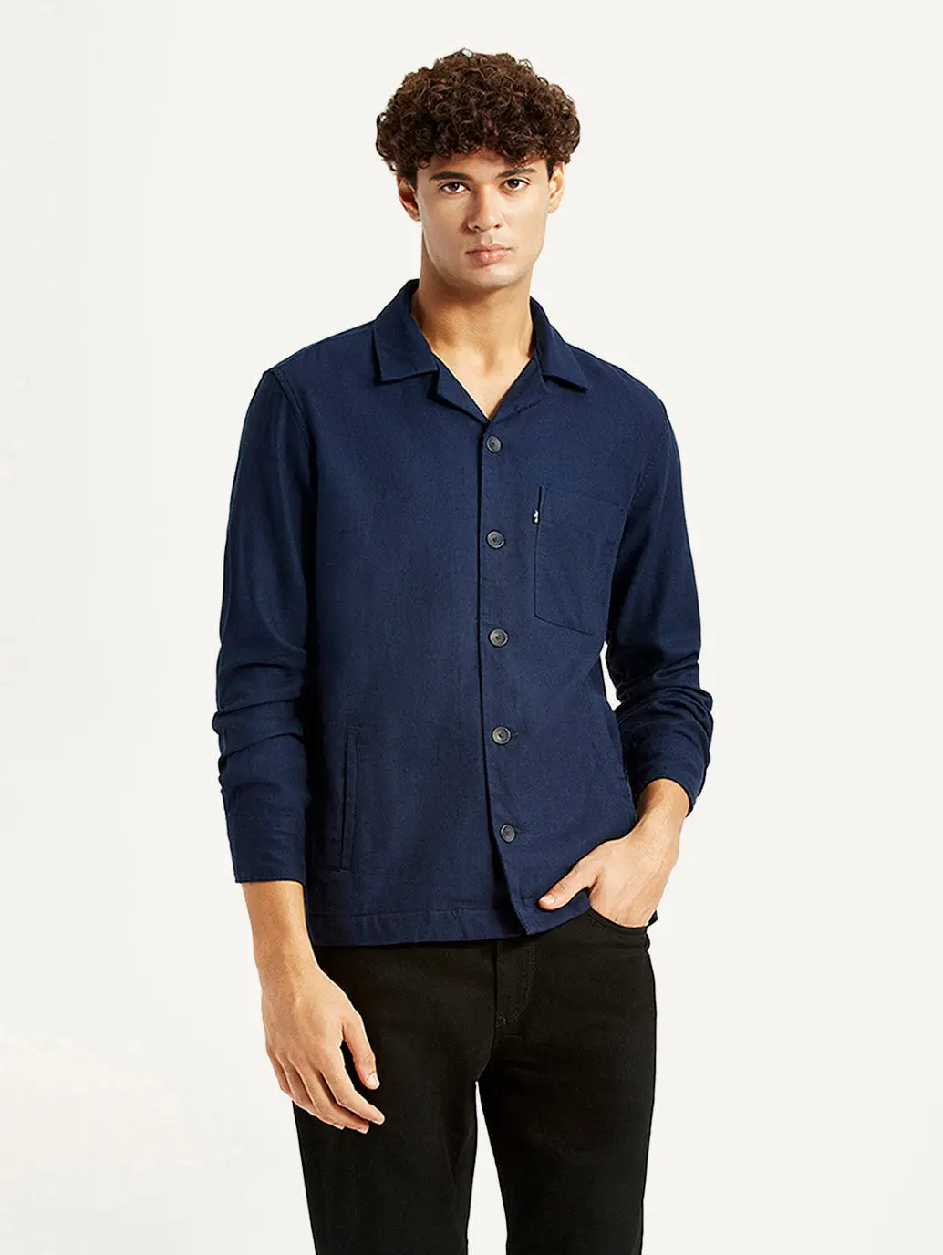 Men's Redloop Solid Navy Relaxed Fit Camp Shirt 1