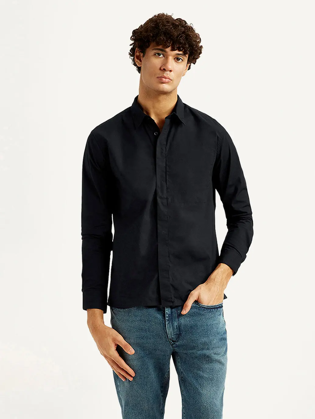 Men's Redloop Solid Black Slim Fit Shirt 1