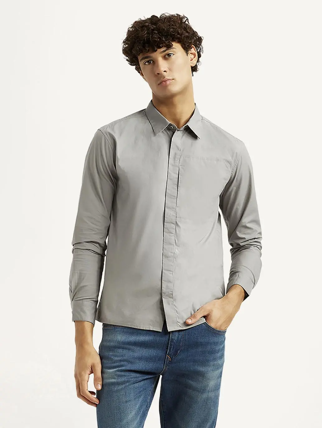 Men's Redloop Solid Grey Slim Fit Shirt 1
