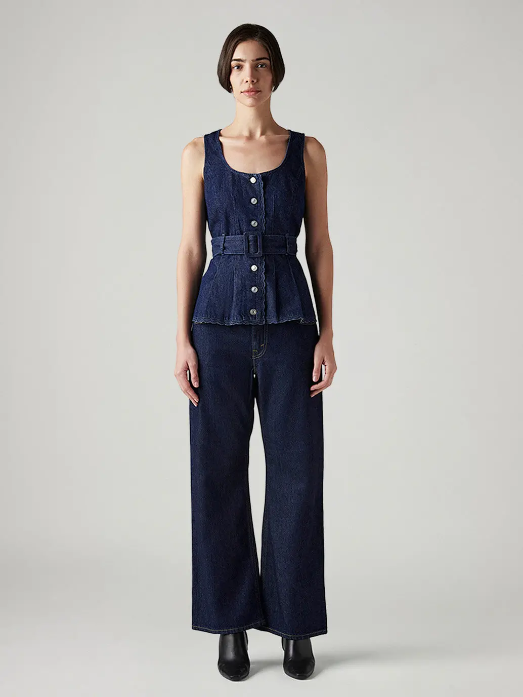 Women's Dark Blue Loose Bootcut Fit Mid Rise Jeans 2