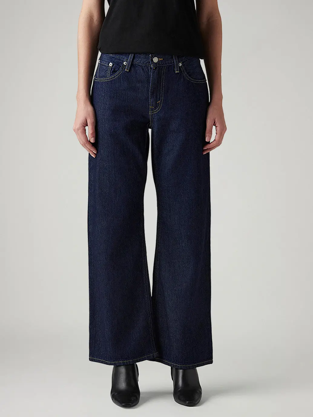 Women's Dark Blue Loose Bootcut Fit Mid Rise Jeans 3