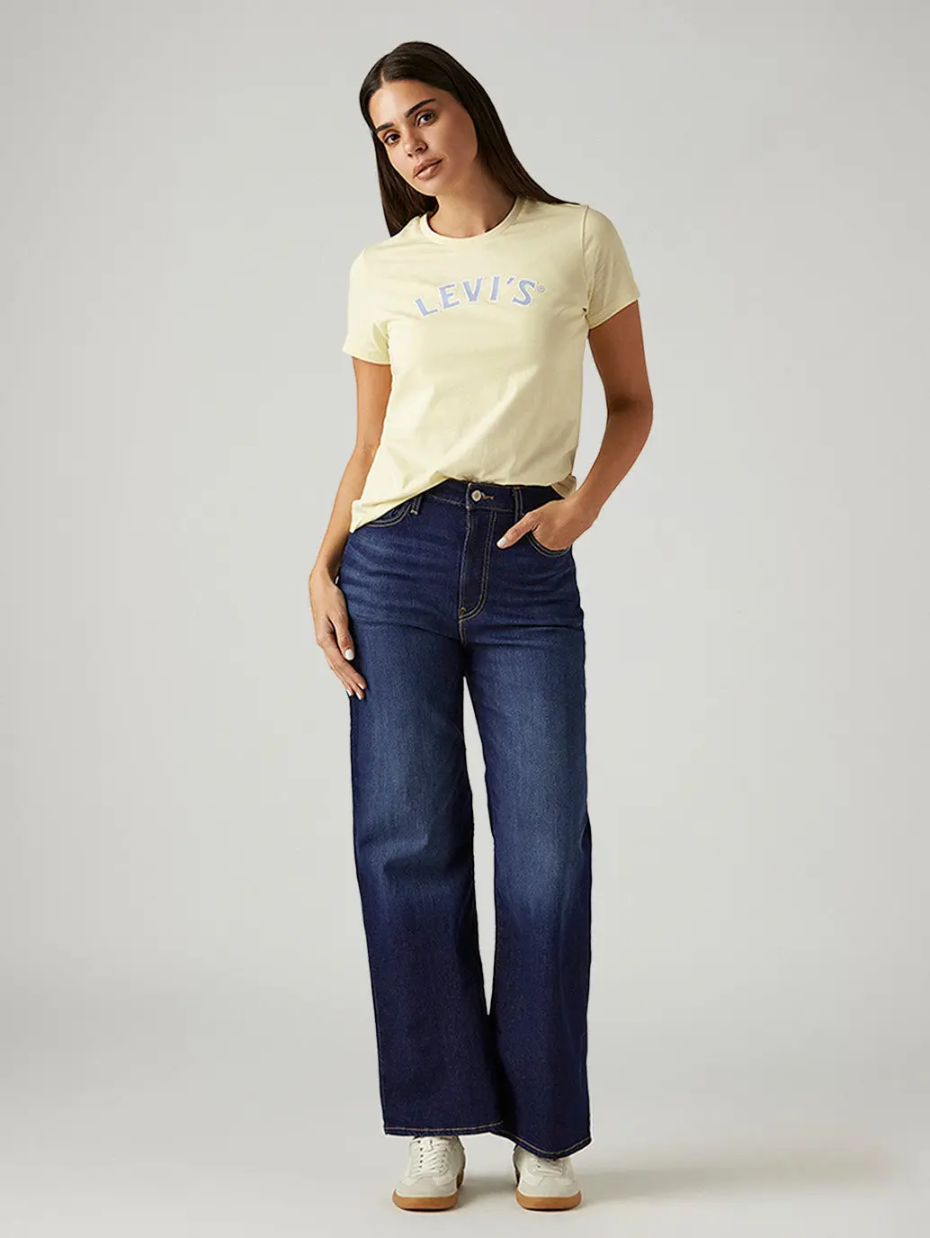 Women's Dark Indigo Ribcage Wide Leg Fit High Rise Jeans 1