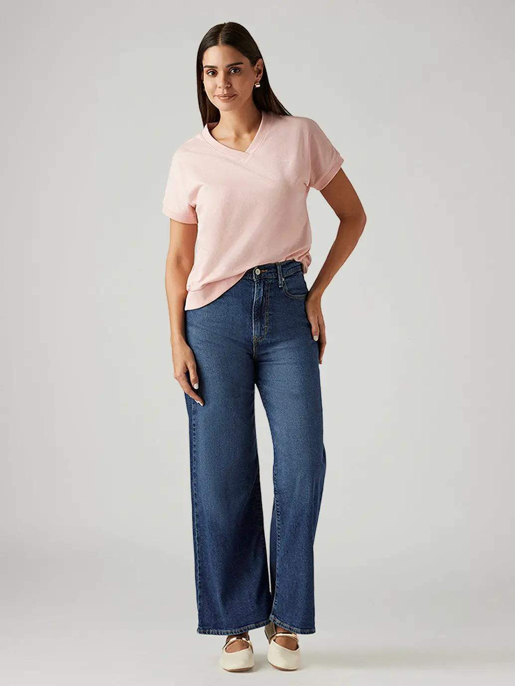 Women's Dark Indigo Ribcage Wide Leg Fit High Rise Jeans 1