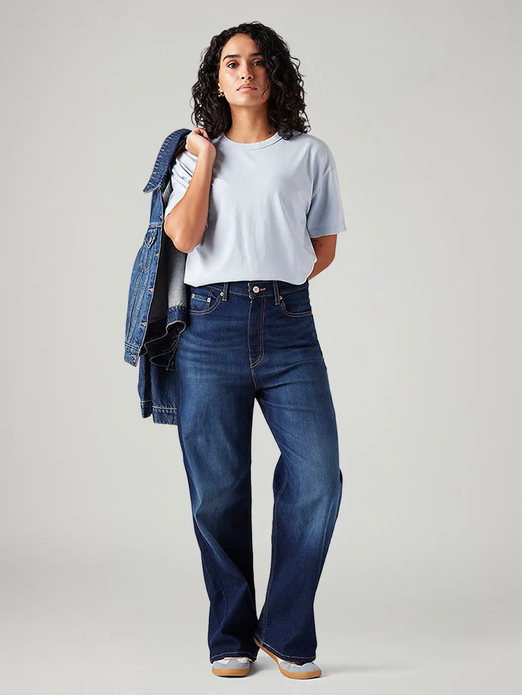 Women's Dark Blue Loose Fit High Rise Jeans 1