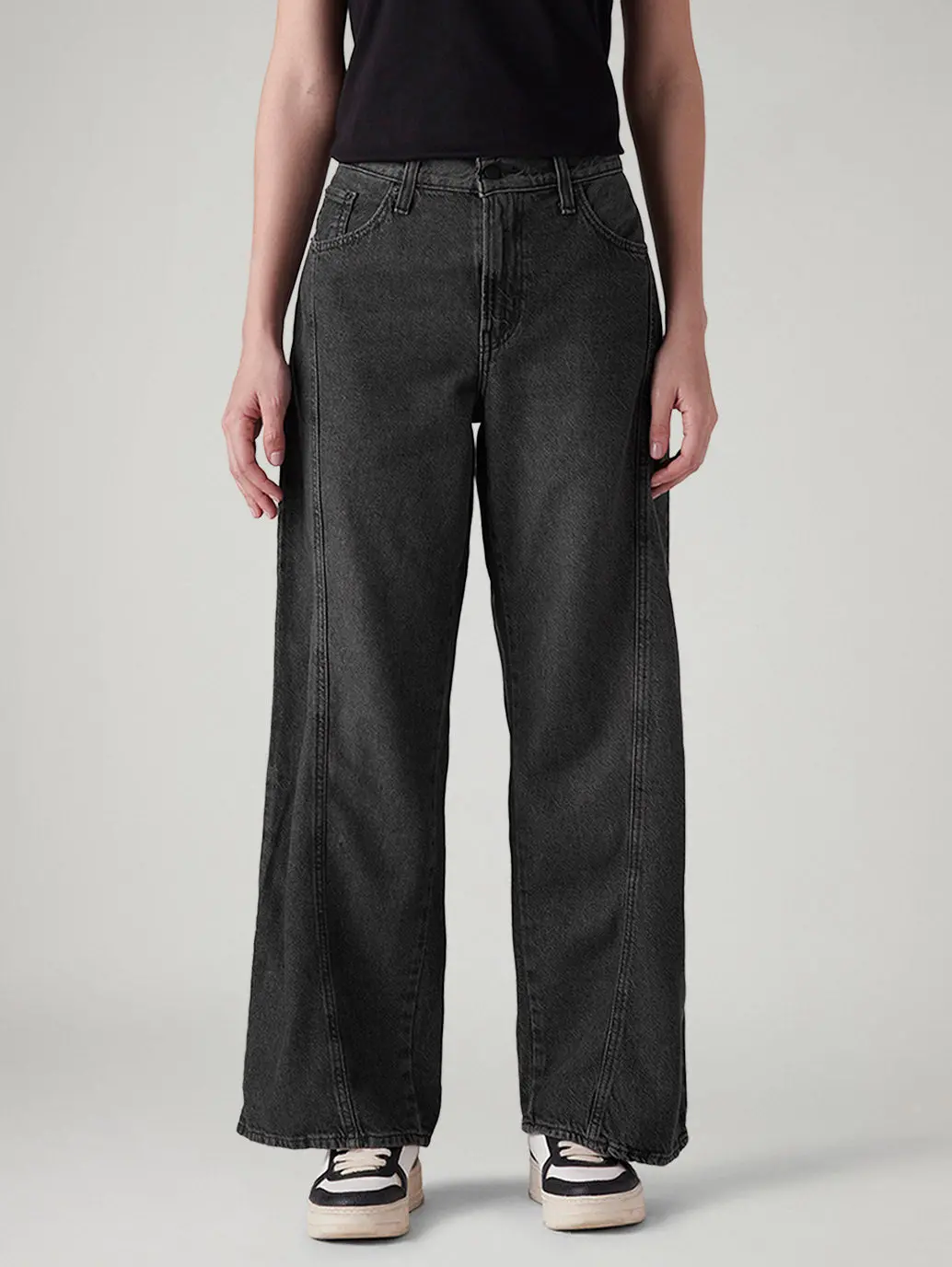 Women's Charcoal Grey Xl Straight Loose Fit Mid Rise Jeans 2