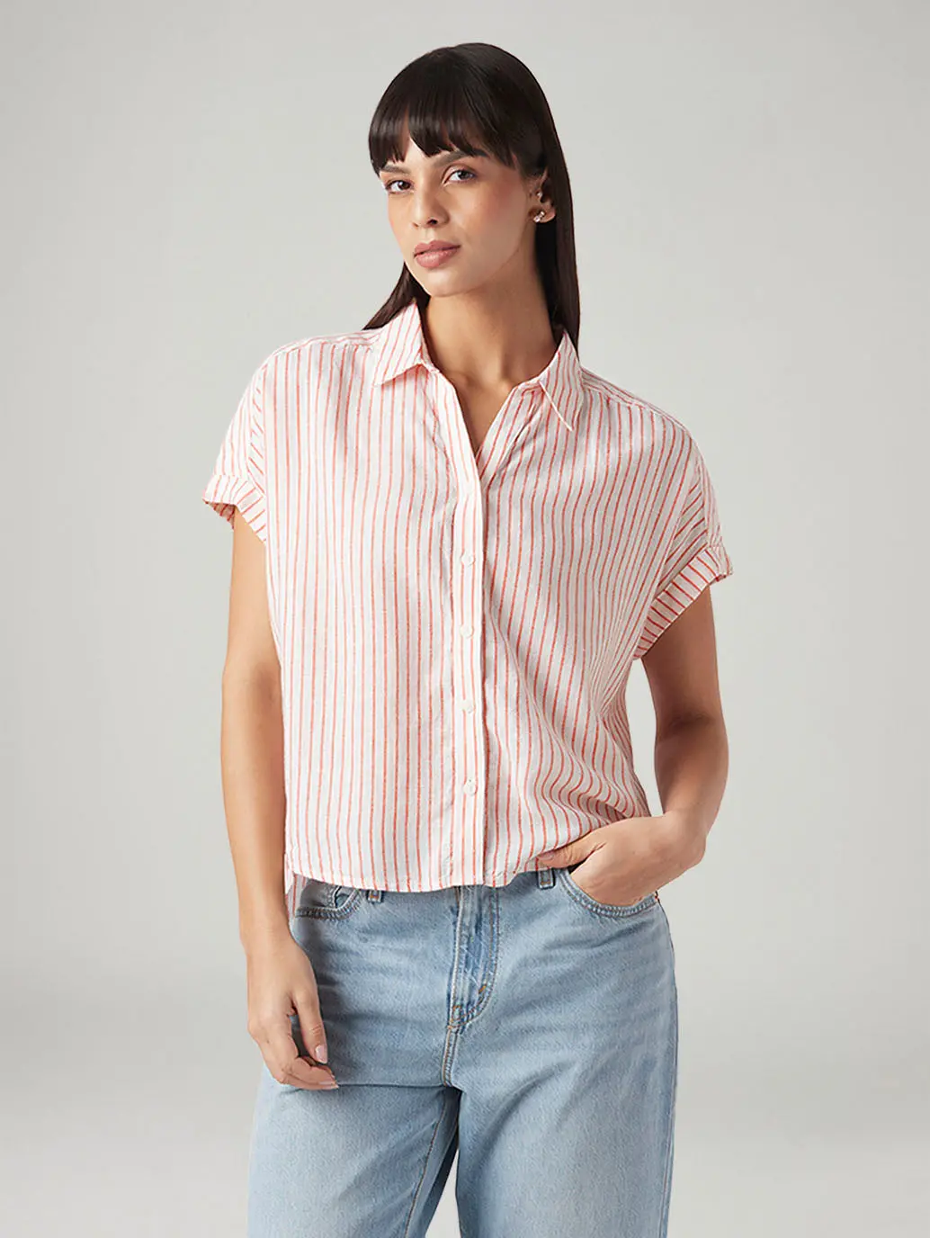 Women's Striped Regular Fit Linen Shirt 1