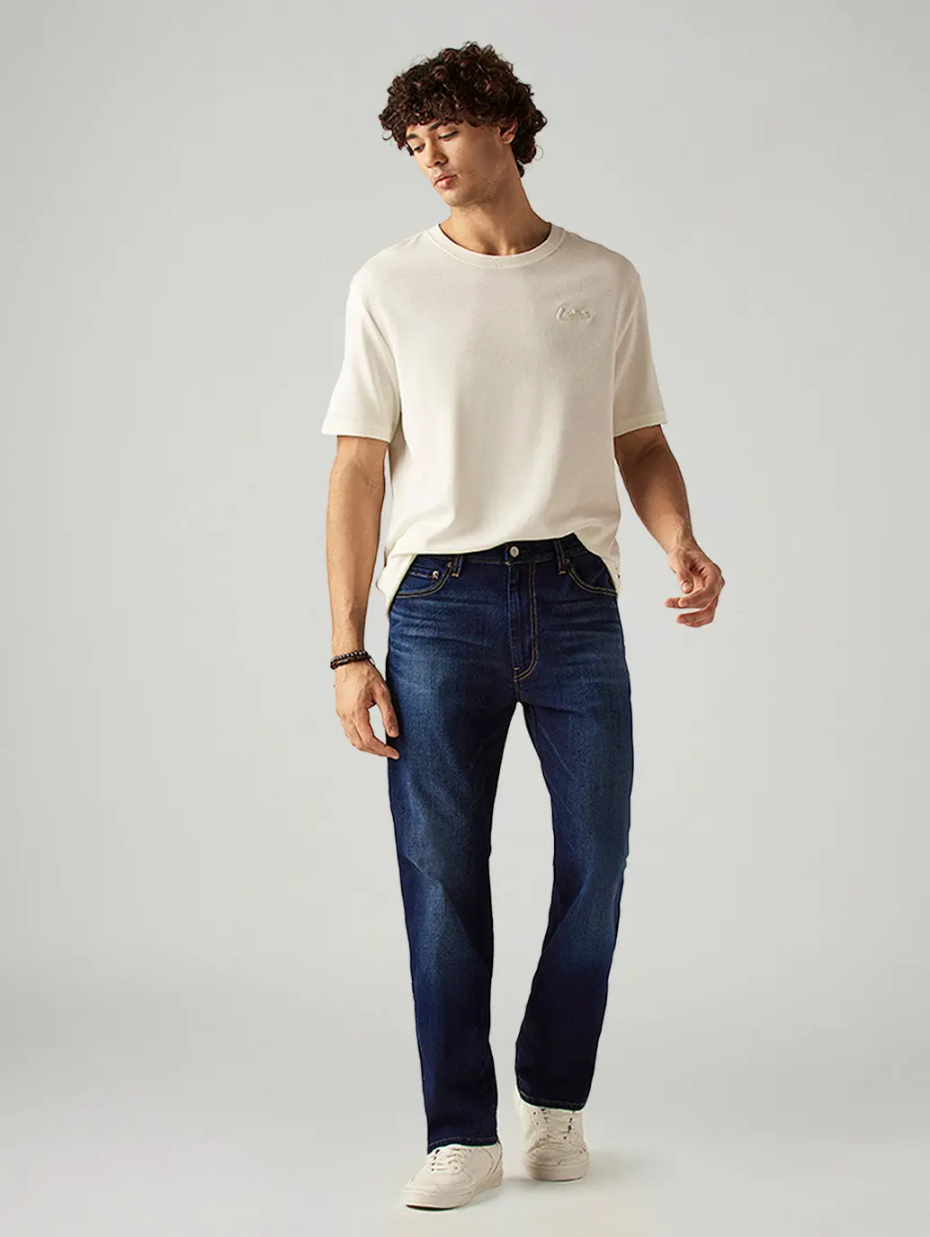 Men's 555 Blue Relaxed Straight Fit Mid Rise Jeans 1