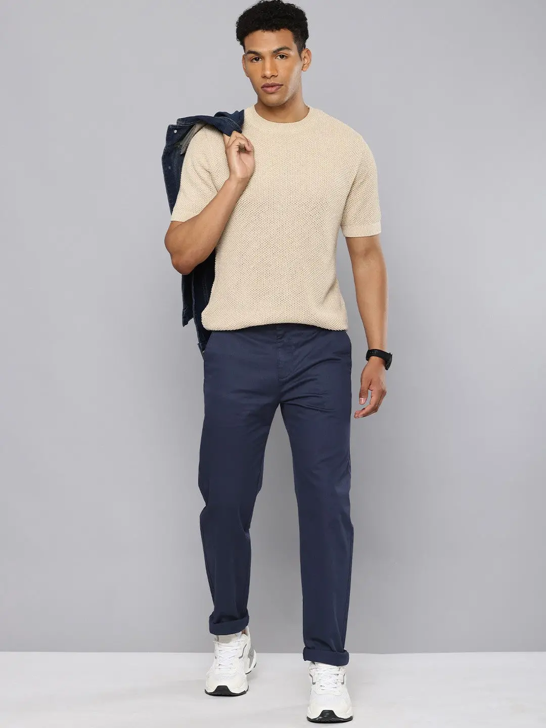 Men's Navy Blue Tapered Chinos 1