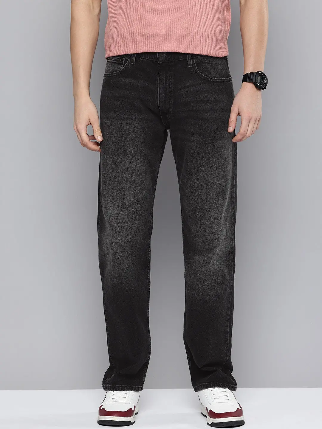 Men's 555'96 Black Relaxed Straight Fit Mid Rise Jeans 1