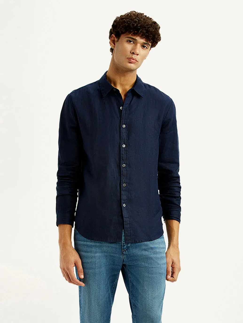 Men's Solid Dark Blue Slim Fit Shirt 1