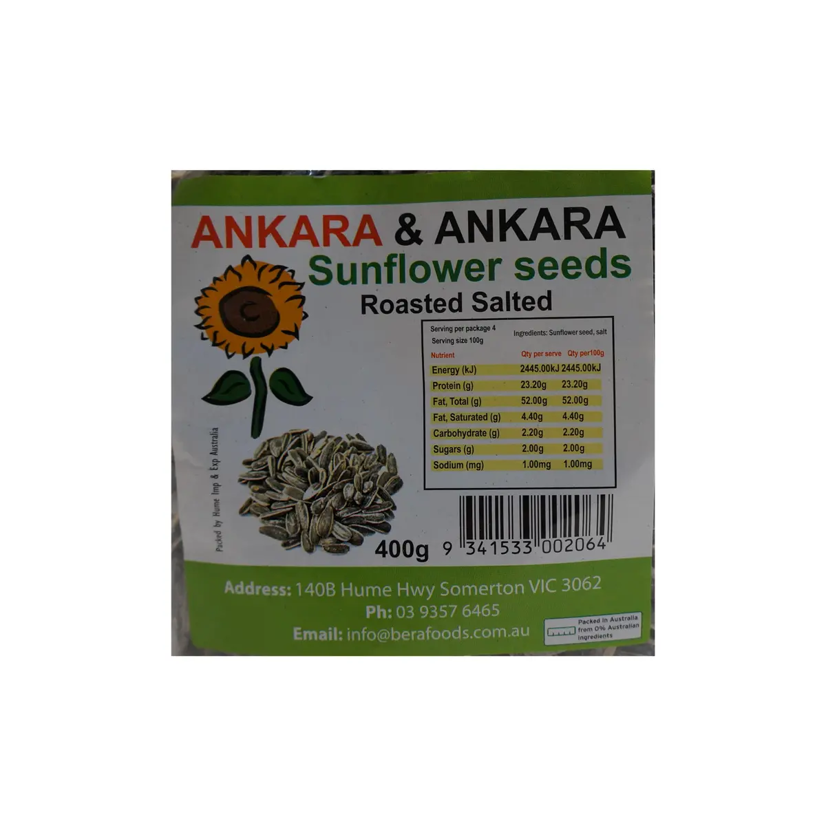 Ankara Sunflower Seeds Roasted Salted 400G 2
