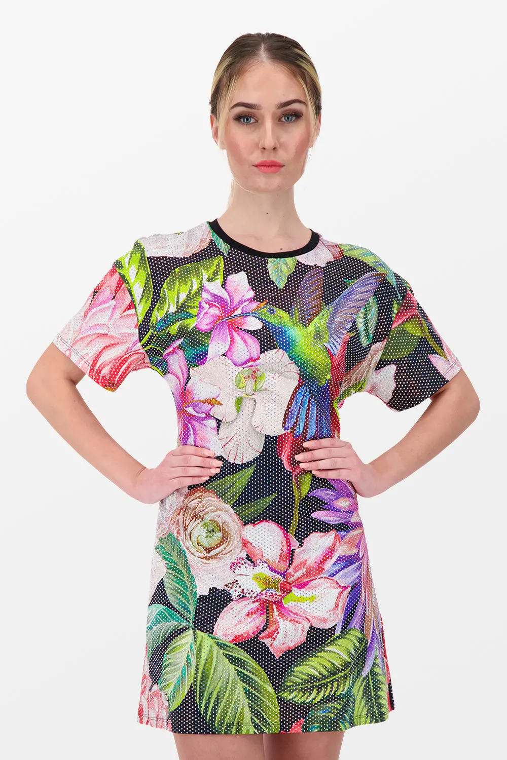 Philipp Plein Black Flowers T-Shirt Dress 1