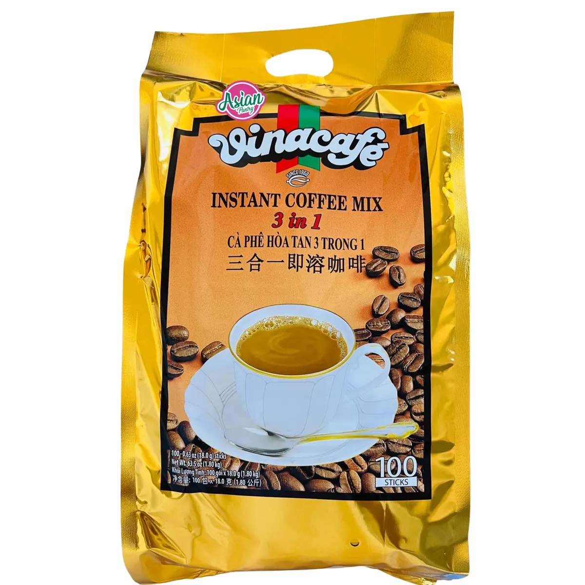 Vinacafe Gold Instant Coffee Mix 3In1 (100Sticks) 1.8Kg (Bbd: 05/12/2025) 1