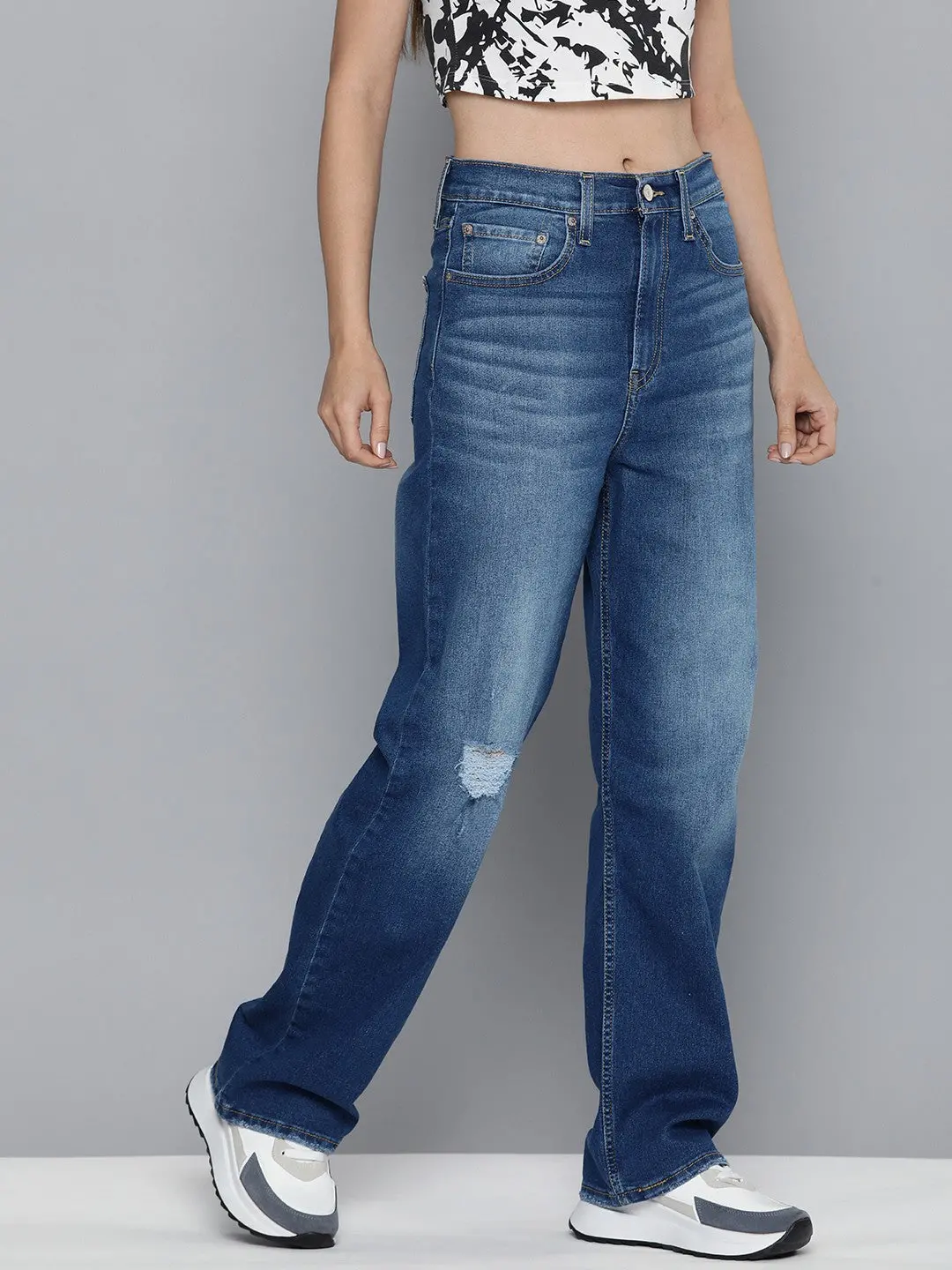 Women's Blue Ribcage Straight Fit High Rise Jeans 2