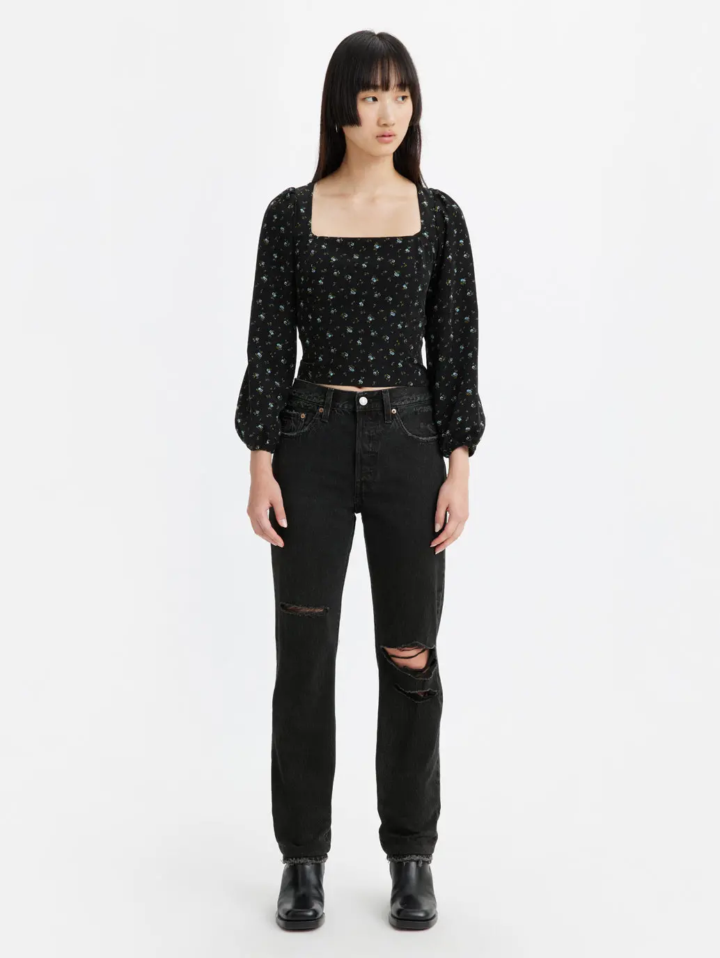 Women's 501 Black Straight Fit Mid Rise Jeans 1