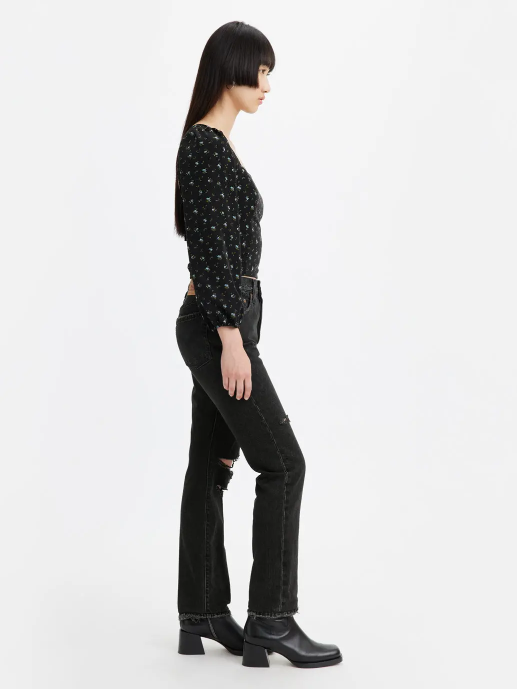 Women's 501 Black Straight Fit Mid Rise Jeans 3