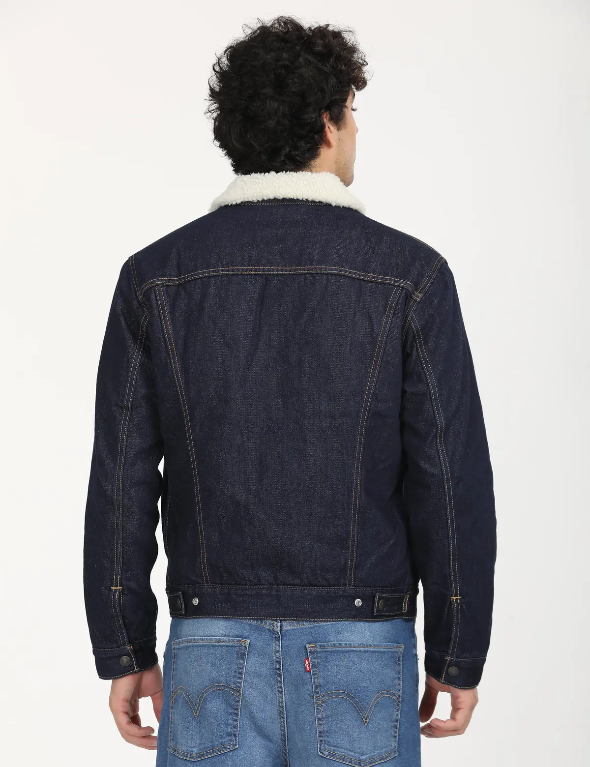 Men's Solid Navy Spread Collar Denim Jacket 3