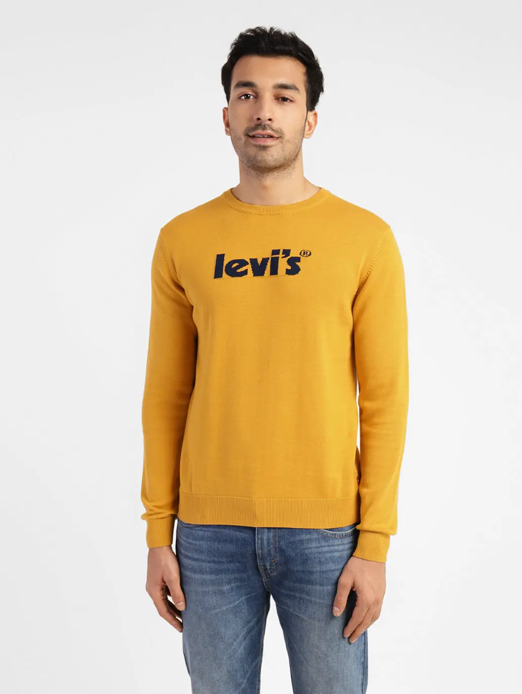 Men's Brand Logo Crew Neck Sweater Yellow 1