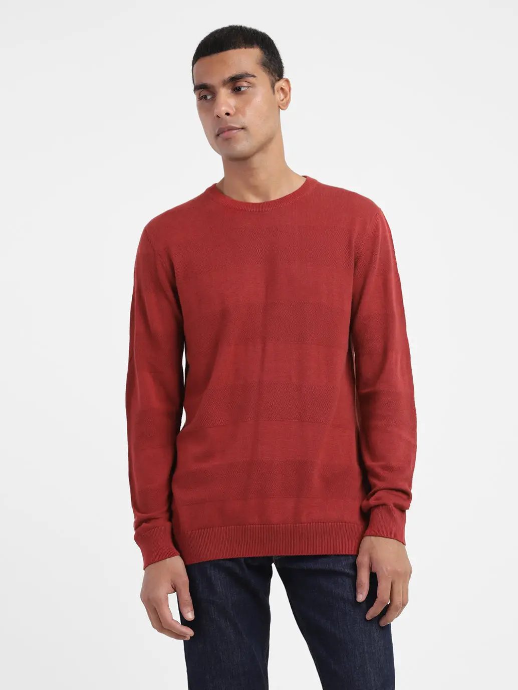 Men's Solid Crew Neck Sweater Red 1