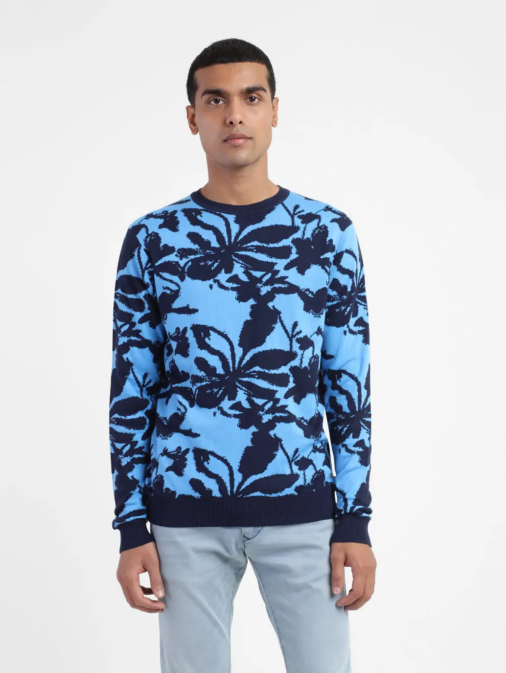 Men's Floral Print Crew Neck Sweater 1