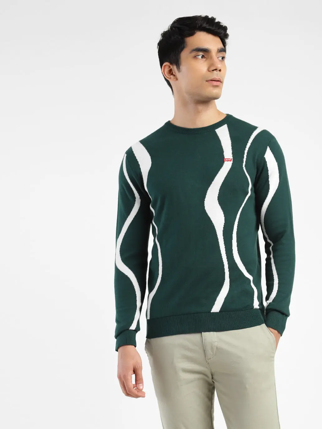 Men's Abstract Print Crew Neck Sweater Green 1