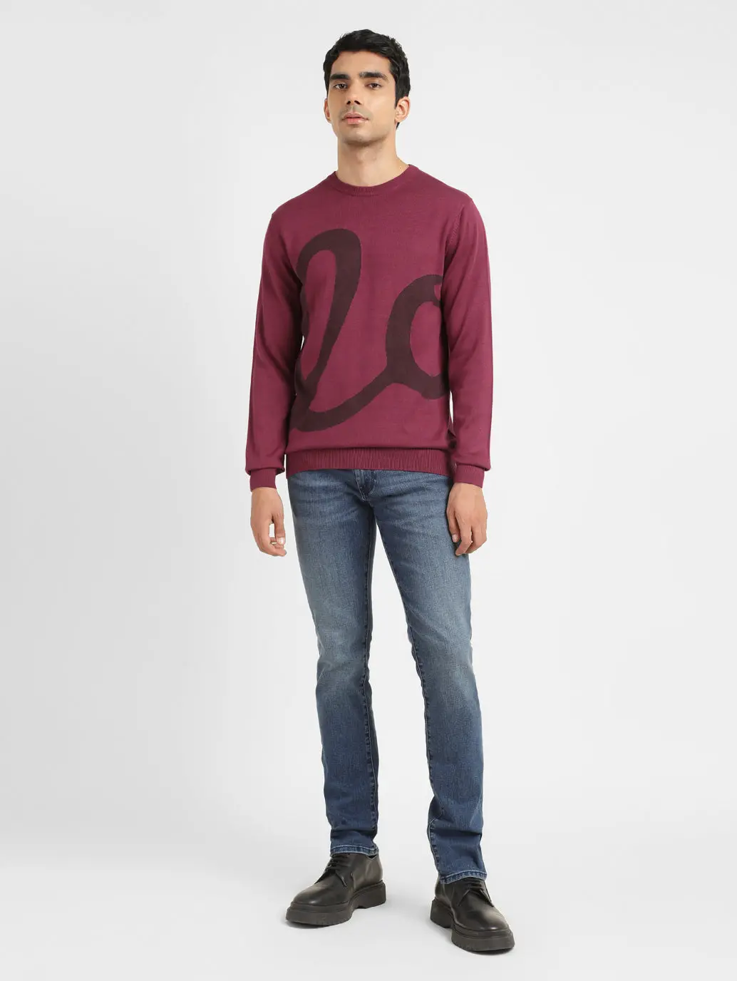 Men's Solid Maroon Crew Neck Sweater 1