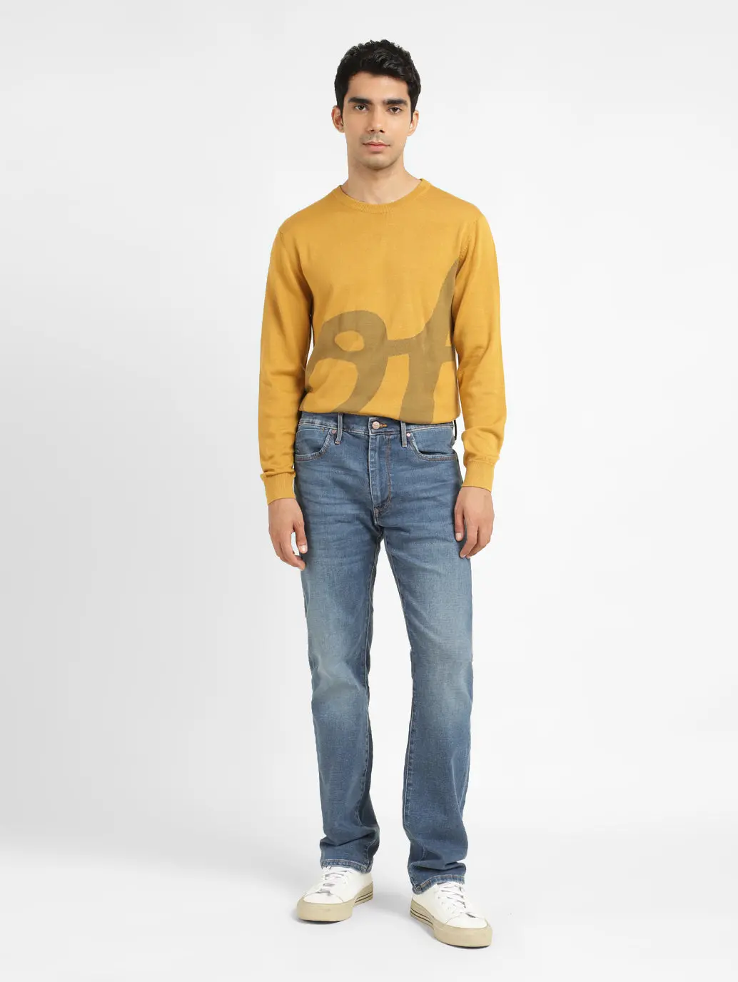 Men's Solid Yellow Crew Neck Sweater 1